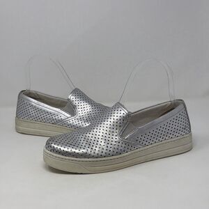 Prada Linea Rossa Silver Perforated Leather Slip On Sneakers 36 US 6 AUTH